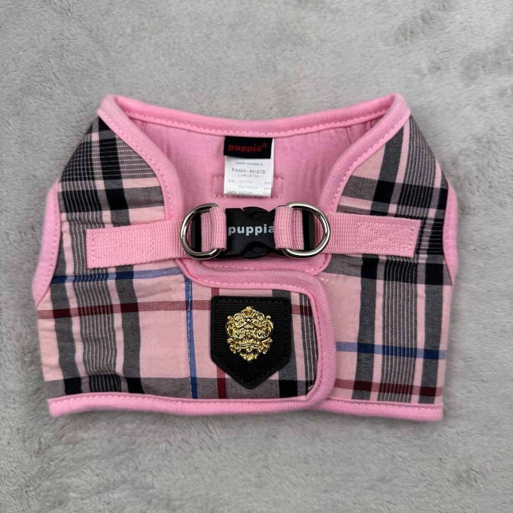 Puppia Junior Vest Step-In Dog Junior Harness, Black and Pink Checkered, Size: L